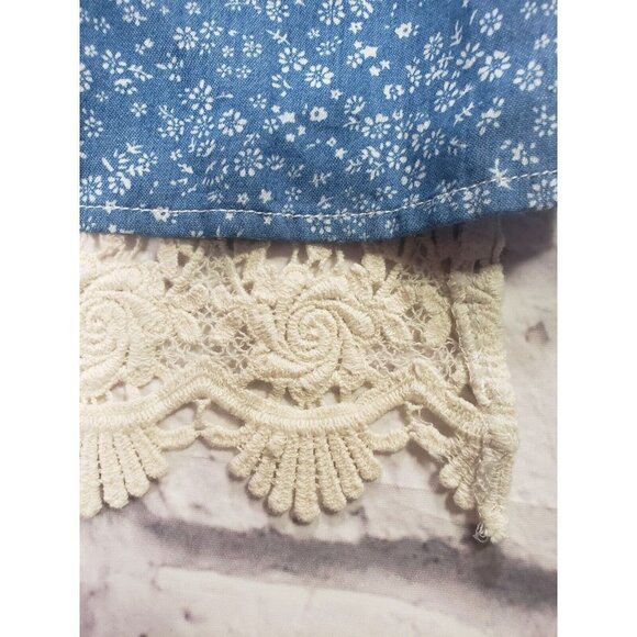 Shyanne Girls Size Small Western Style Button Front Blouse Blue Floral And Lace - Picture 4 of 5